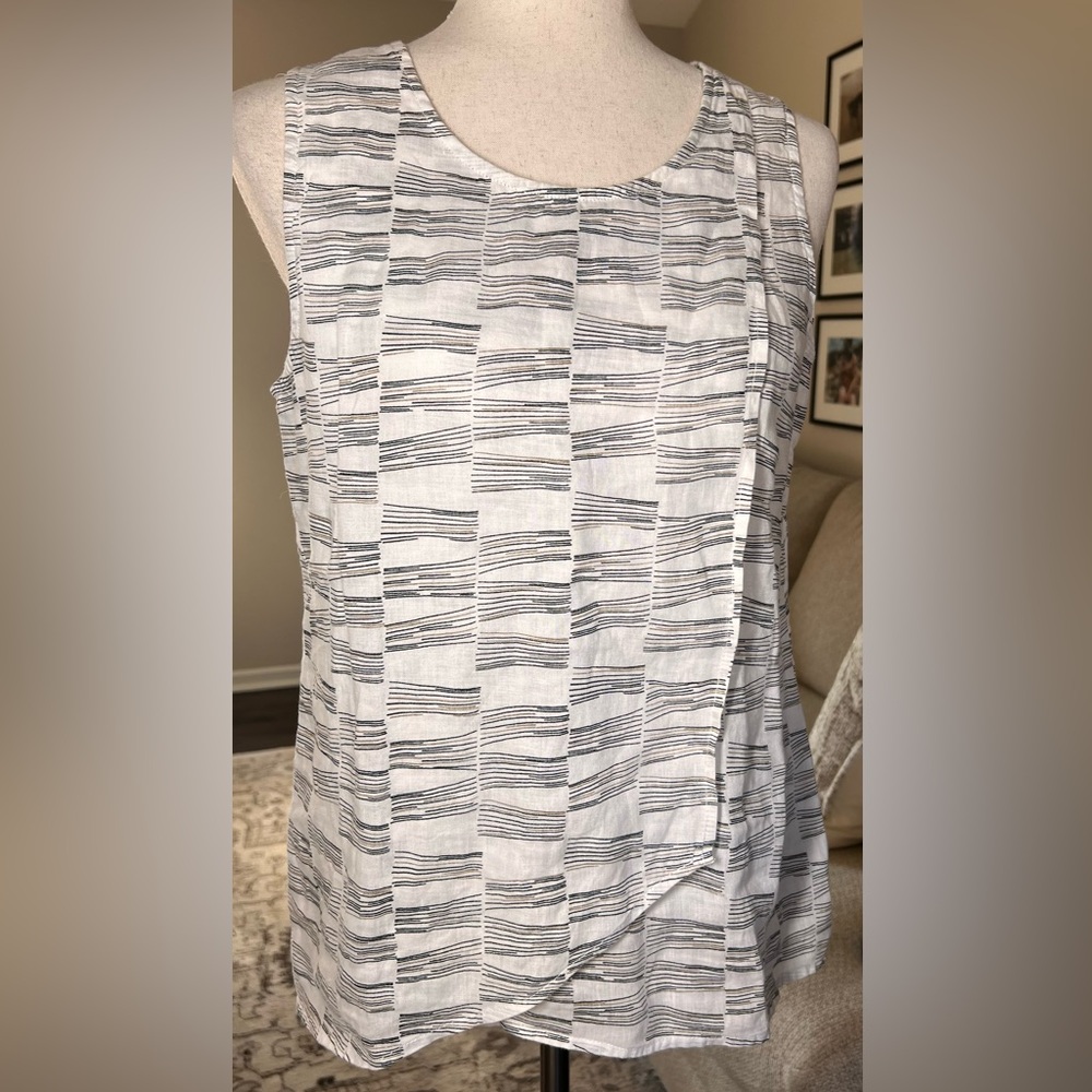 Nic + Zoe 100% Linen Abstract Lines Sleeveless Tank Top Size Small